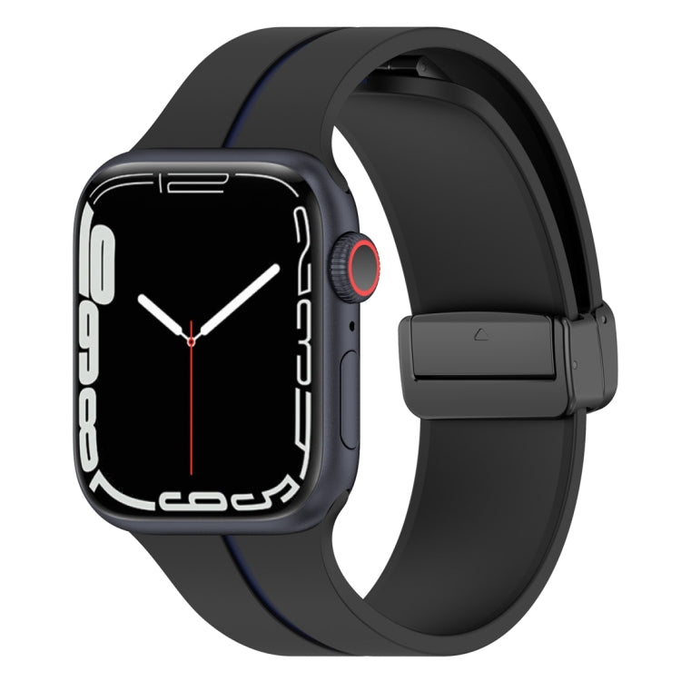 Two Color Folding Buckle Silicone Watch Band For Apple Watch Ultra 49mm(Black+Blue) -  by PMC Jewellery | Online Shopping South Africa | PMC Jewellery