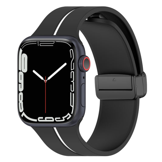 Two Color Folding Buckle Silicone Watch Band For Apple Watch 8 41mm(Black+White) -  by PMC Jewellery | Online Shopping South Africa | PMC Jewellery