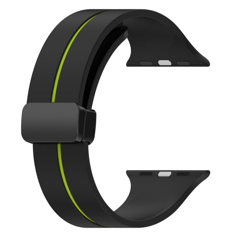 Two Color Folding Buckle Silicone Watch Band For Apple Watch 8 41mm(Black+Lime) - Watch Bands by PMC TechLife | Online Shopping South Africa | PMC TechLife