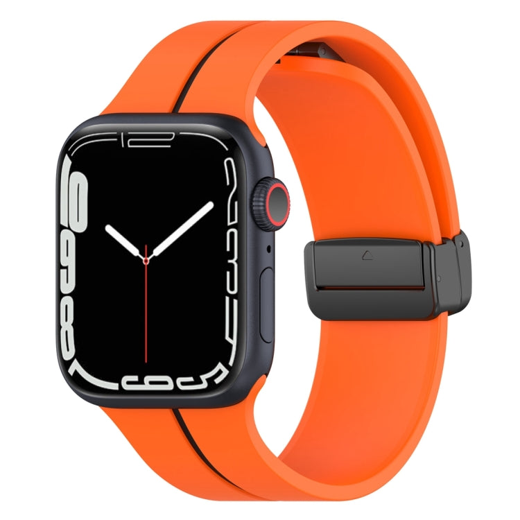 Two Color Folding Buckle Silicone Watch Band For Apple Watch 8 45mm(Orange+Black) -  by PMC Jewellery | Online Shopping South Africa | PMC Jewellery