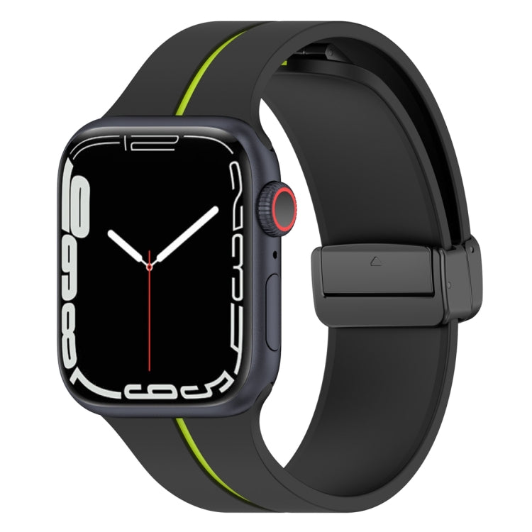 Two Color Folding Buckle Silicone Watch Band For Apple Watch 8 45mm(Black+Lime) -  by PMC Jewellery | Online Shopping South Africa | PMC Jewellery