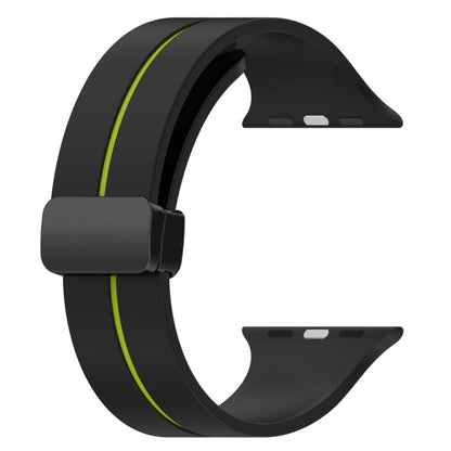 Two Color Folding Buckle Silicone Watch Band For Apple Watch 8 45mm(Black+Lime) -  by PMC Jewellery | Online Shopping South Africa | PMC Jewellery