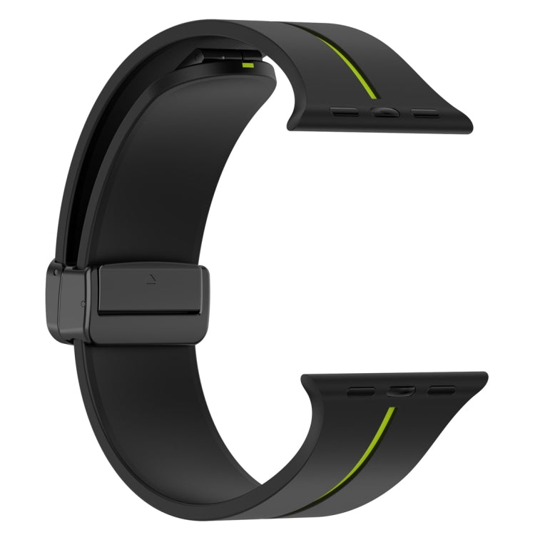 Two Color Folding Buckle Silicone Watch Band For Apple Watch 8 45mm(Black+Lime) -  by PMC Jewellery | Online Shopping South Africa | PMC Jewellery