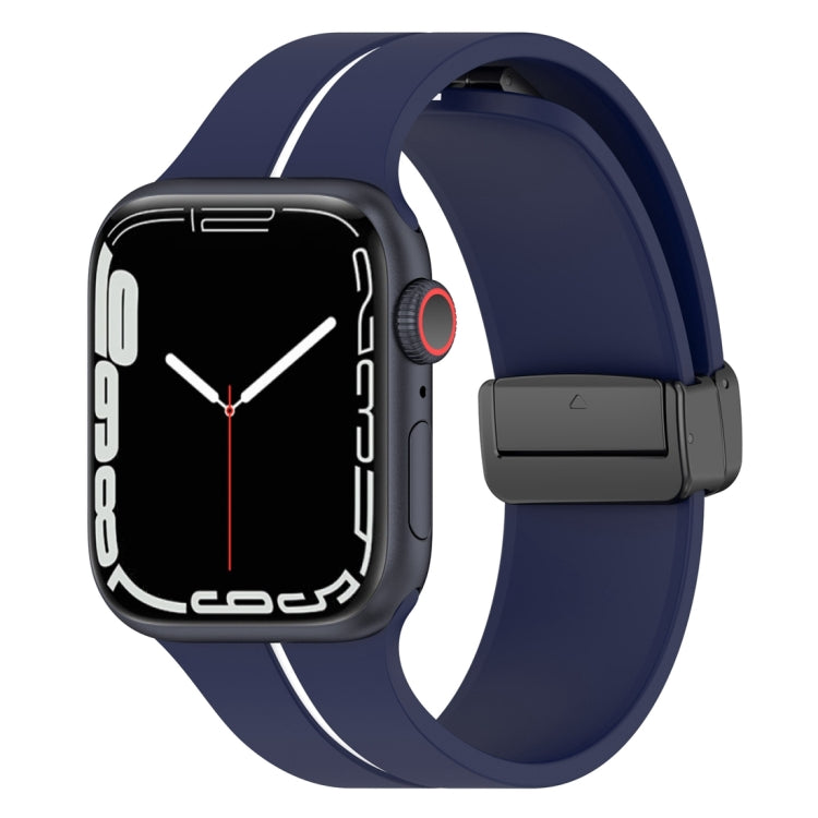 Two Color Folding Buckle Silicone Watch Band For Apple Watch 7 41mm(Midnight Blue+White) - Watch Bands by PMC TechLife | Online Shopping South Africa | PMC TechLife