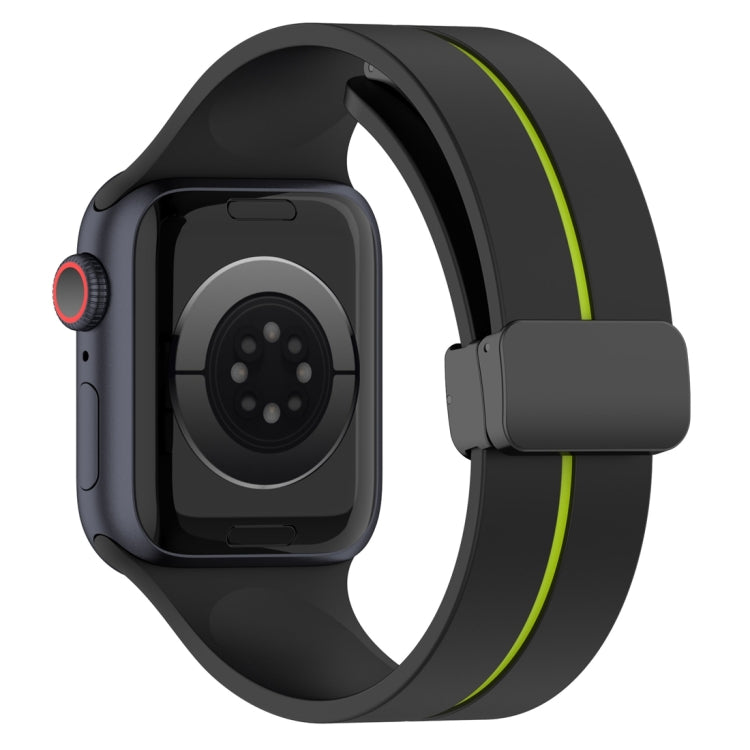 Two Color Folding Buckle Silicone Watch Band For Apple Watch 7 45mm(Black+Lime) -  by PMC TechLife | Online Shopping South Africa | PMC TechLife