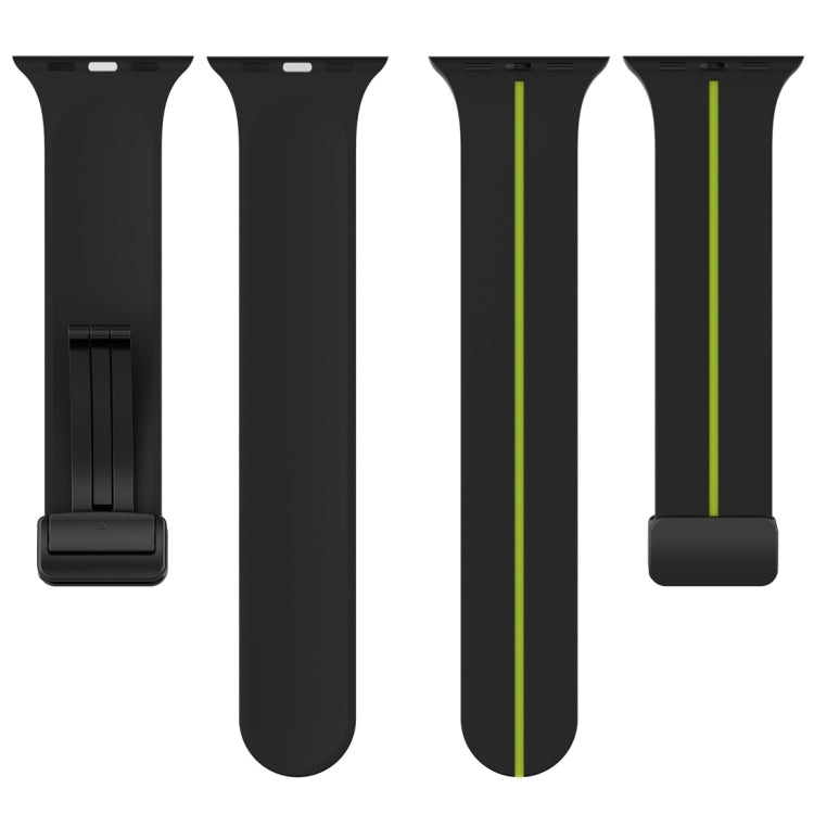 Two Color Folding Buckle Silicone Watch Band For Apple Watch 7 45mm(Black+Lime) -  by PMC TechLife | Online Shopping South Africa | PMC TechLife