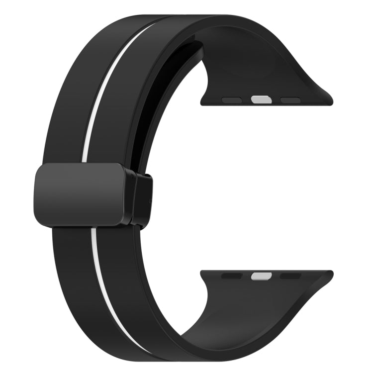 Two Color Folding Buckle Silicone Watch Band For Apple Watch 5 44mm(Black+White) - Watch Bands by PMC Jewellery | Online Shopping South Africa | PMC Jewellery