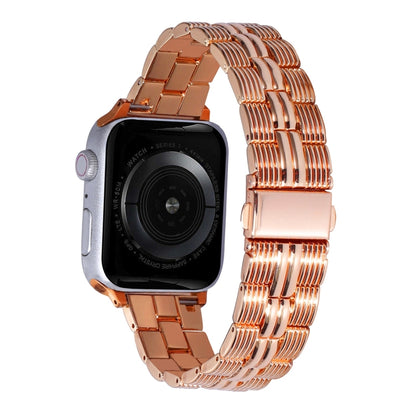 3-Beads Stripe Metal Watch Band For Apple Watch 8 45mm(Rose Gold) -  by PMC Jewellery | Online Shopping South Africa | PMC Jewellery