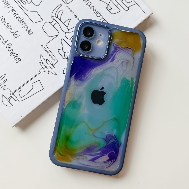 For iPhone 12 Oil Painting Electroplating TPU Phone Case(Blue) - iPhone 12 / 12 Pro Cases by PMC Jewellery | Online Shopping South Africa | PMC Jewellery