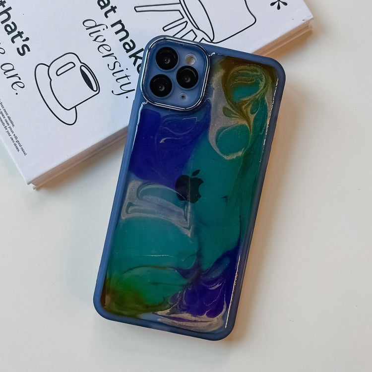 For iPhone 11 Pro Max Oil Painting Electroplating TPU Phone Case(Blue) - iPhone 11 Pro Max Cases by PMC Jewellery | Online Shopping South Africa | PMC Jewellery