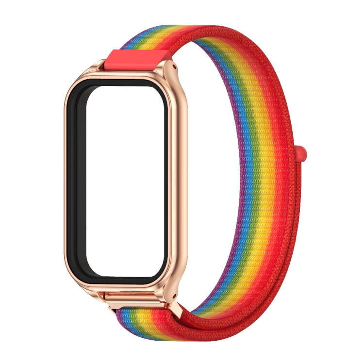 For Redmi Band 2 Mijobs Metal Shell Breathable Nylon Loop Watch Band(Rainbow Rose Gold) - Watch Bands by MIJOBS | Online Shopping South Africa | PMC Jewellery | Buy Now Pay Later Mobicred