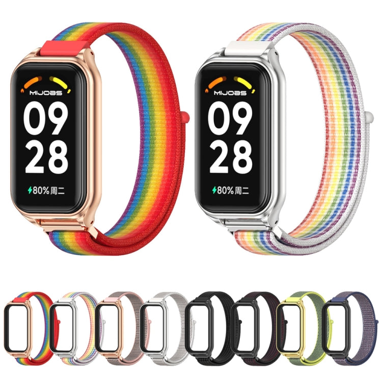 For Redmi Band 2 Mijobs Metal Shell Breathable Nylon Loop Watch Band(Rainbow Rose Gold) - Watch Bands by MIJOBS | Online Shopping South Africa | PMC Jewellery | Buy Now Pay Later Mobicred