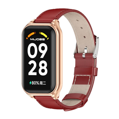 For Xiaomi Smart Band 8 Active / Redmi Band 2 Mijobs Metal Shell Genuine Leather Watch Band(Red Rose Gold) - Watch Bands by MIJOBS | Online Shopping South Africa | PMC Jewellery | Buy Now Pay Later Mobicred