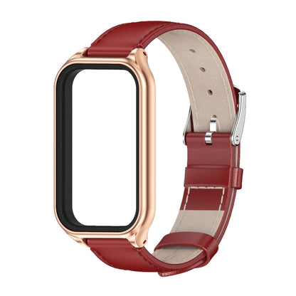 For Xiaomi Smart Band 8 Active / Redmi Band 2 Mijobs Metal Shell Genuine Leather Watch Band(Red Rose Gold) - Watch Bands by MIJOBS | Online Shopping South Africa | PMC Jewellery | Buy Now Pay Later Mobicred