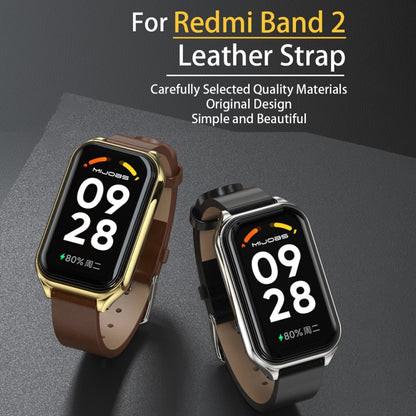 For Xiaomi Smart Band 8 Active / Redmi Band 2 Mijobs Metal Shell Genuine Leather Watch Band(Red Rose Gold) - Watch Bands by MIJOBS | Online Shopping South Africa | PMC Jewellery | Buy Now Pay Later Mobicred