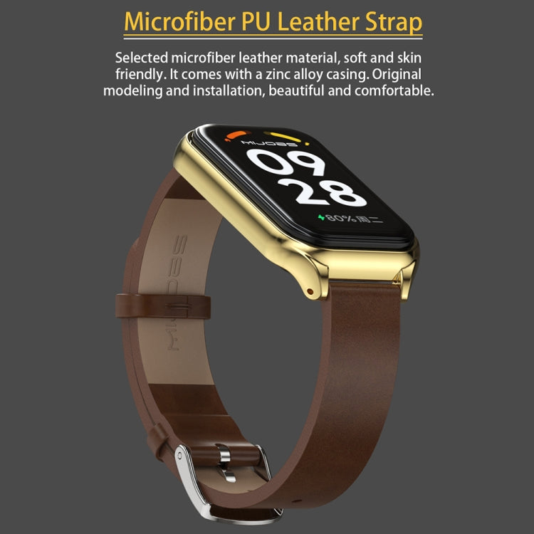 For Xiaomi Smart Band 8 Active / Redmi Band 2 Mijobs Metal Shell Genuine Leather Watch Band(Brown Gold) - Watch Bands by MIJOBS | Online Shopping South Africa | PMC Jewellery | Buy Now Pay Later Mobicred