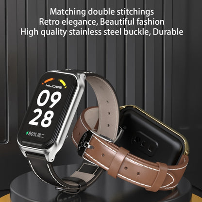 For Xiaomi Smart Band 8 Active / Redmi Band 2 Mijobs Metal Shell Genuine Leather Watch Band(Brown Gold) - Watch Bands by MIJOBS | Online Shopping South Africa | PMC Jewellery | Buy Now Pay Later Mobicred