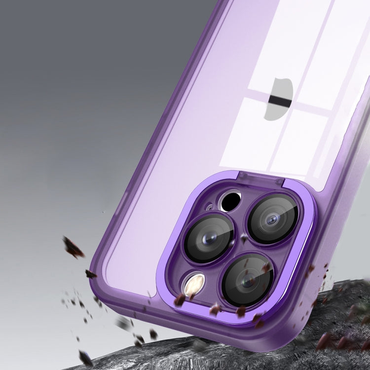 For iPhone 13 Pro Max Invisible Lens Bracket Matte Transparent Phone Case(Purple) - iPhone 13 Pro Max Cases by PMC TechLife | Online Shopping South Africa | PMC TechLife