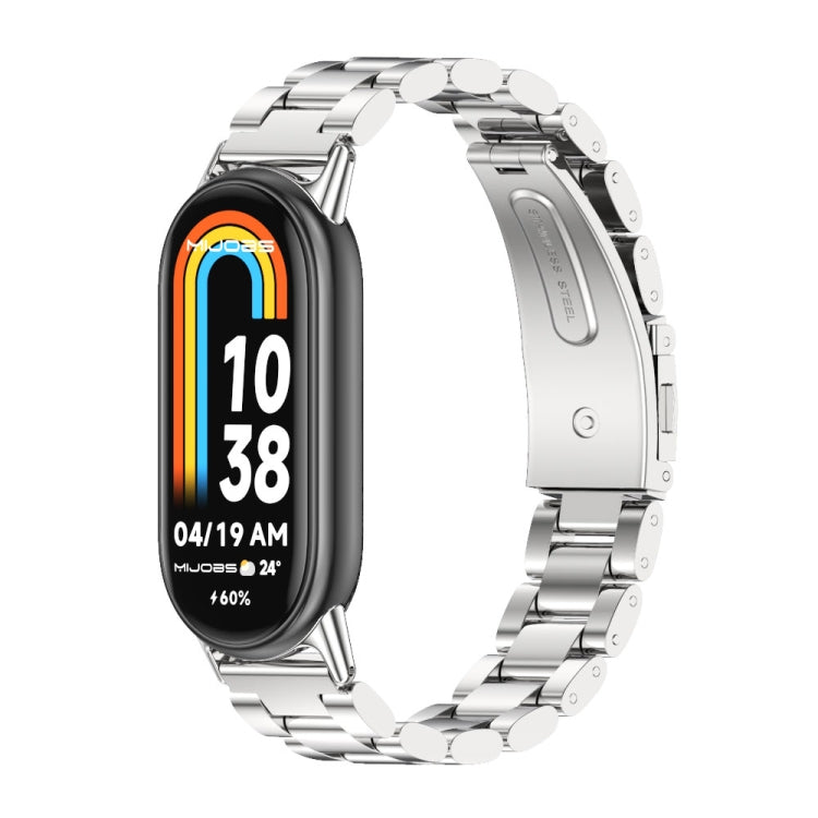 For Xiaomi Mi Band 8 / 9 / 9 NFC Mijobs Three Bead Stainless Steel Watch Band(Silver) - Watch Bands by MIJOBS | Online Shopping South Africa | PMC Jewellery | Buy Now Pay Later Mobicred