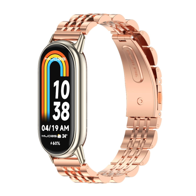 For Xiaomi Mi Band 8 Mijobs Seven Bead Stainless Steel Watch Band(Rose Gold+Light Gold) -  by MIJOBS | Online Shopping South Africa | PMC Jewellery