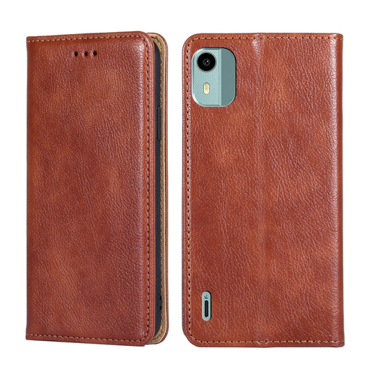 For Nokia C12 Gloss Oil Solid Color Magnetic Leather Phone Case(Brown) - Nokia Cases by PMC Jewellery | Online Shopping South Africa | PMC Jewellery