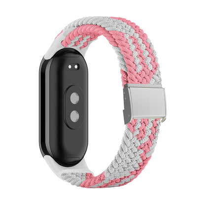 For Xiaomi Mi Band 8 Adjustable Nylon Braided Steel Buckle Watch Band(Pink White) -  by PMC Jewellery | Online Shopping South Africa | PMC Jewellery