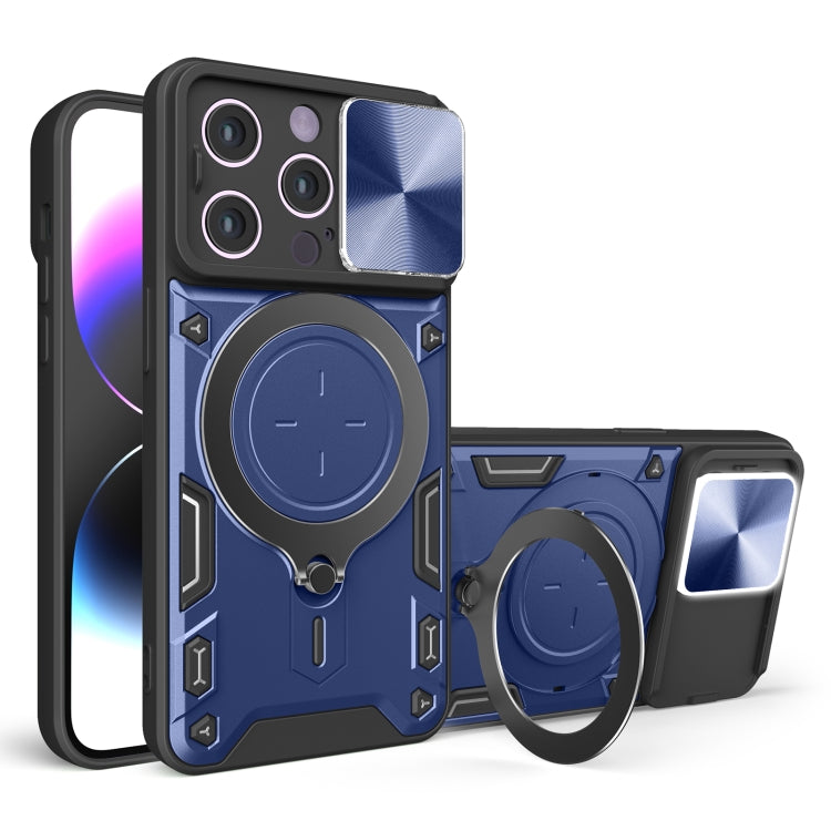 For iPhone 14 Pro CD Texture Sliding Camshield Magnetic Holder Phone Case(Blue) - free shipping - PMC TechLife - Order now!