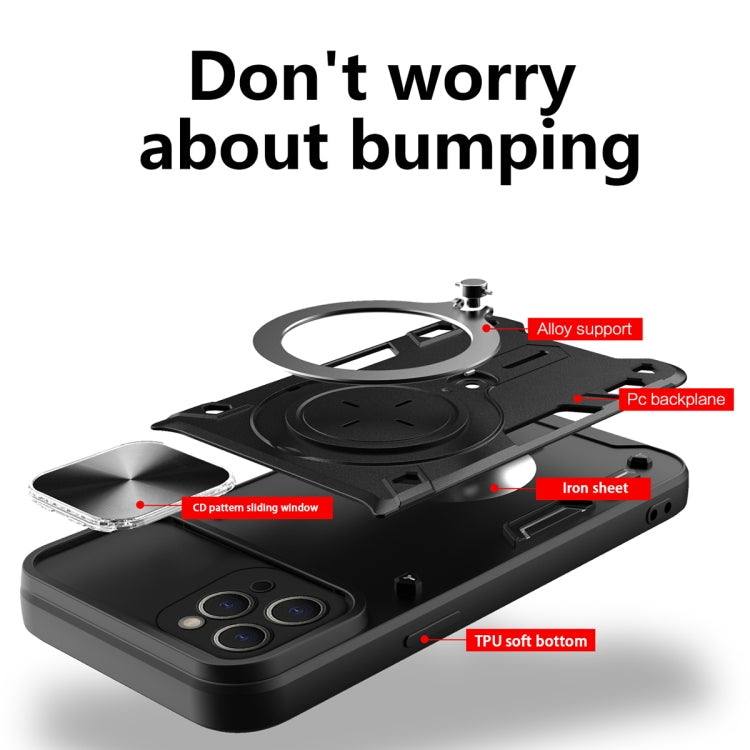 For iPhone 12 Pro CD Texture Sliding Camshield Magnetic Holder Phone Case(Black) - free shipping - PMC TechLife - Order now!