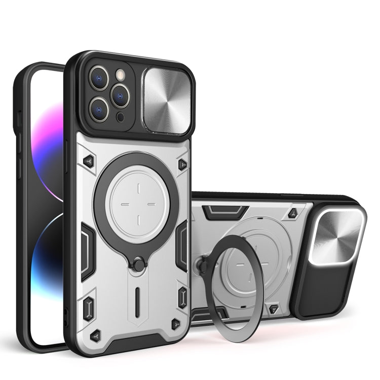 For iPhone 11 Pro Max CD Texture Sliding Camshield Magnetic Holder Phone Case(Silver) - free shipping - PMC TechLife - Order now!