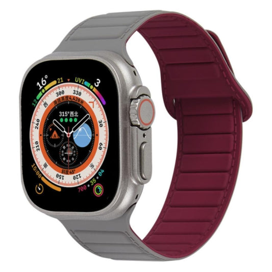 For Apple Watch 7 45mm Loop Magnetic Silicone Watch Band(Grey Wine Red) - Watch Bands by PMC Jewellery | Online Shopping South Africa | PMC Jewellery