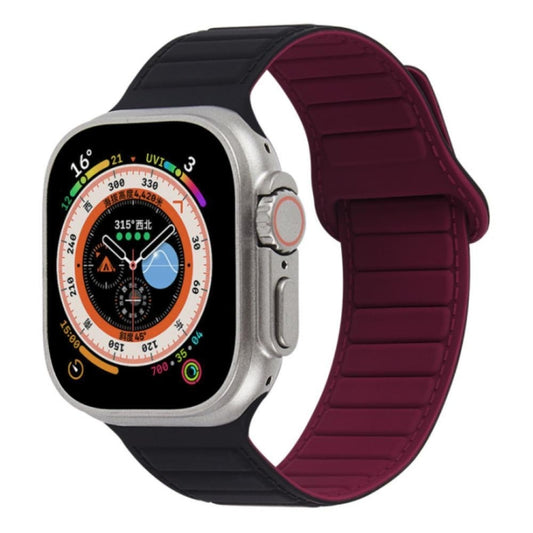 For Apple Watch SE 2022 40mm Loop Magnetic Silicone Watch Band(Black Wine Red) - Watch Bands by PMC Jewellery | Online Shopping South Africa | PMC Jewellery