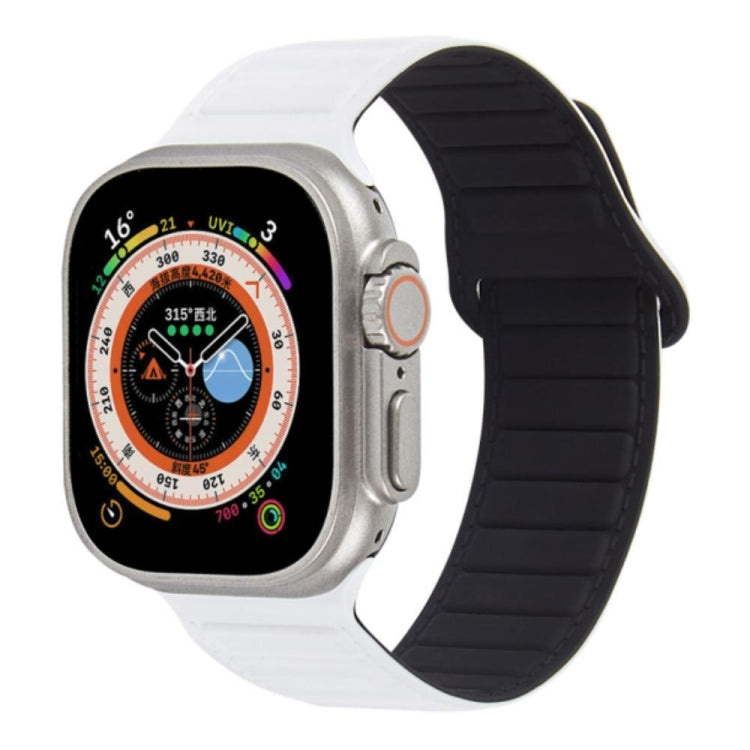 For Apple Watch SE 44mm Loop Magnetic Silicone Watch Band(White Black) - Watch Bands by PMC Jewellery | Online Shopping South Africa | PMC Jewellery