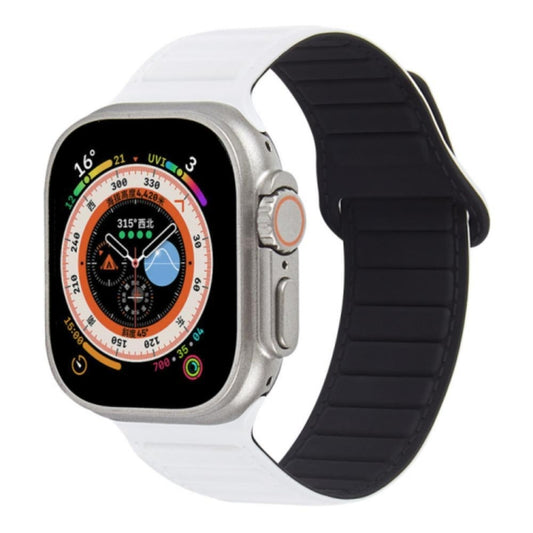 For Apple Watch 6 44mm Loop Magnetic Silicone Watch Band(White Black) - Watch Bands by PMC Jewellery | Online Shopping South Africa | PMC Jewellery