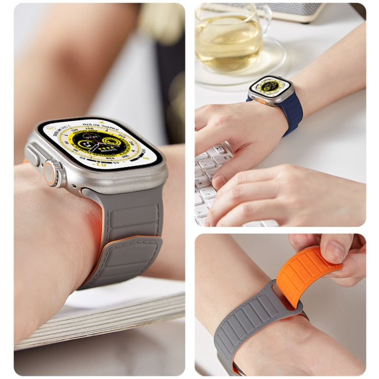 For Apple Watch 42mm Loop Magnetic Silicone Watch Band(Grey Orange) - Watch Bands by PMC TechLife | Online Shopping South Africa | PMC TechLife