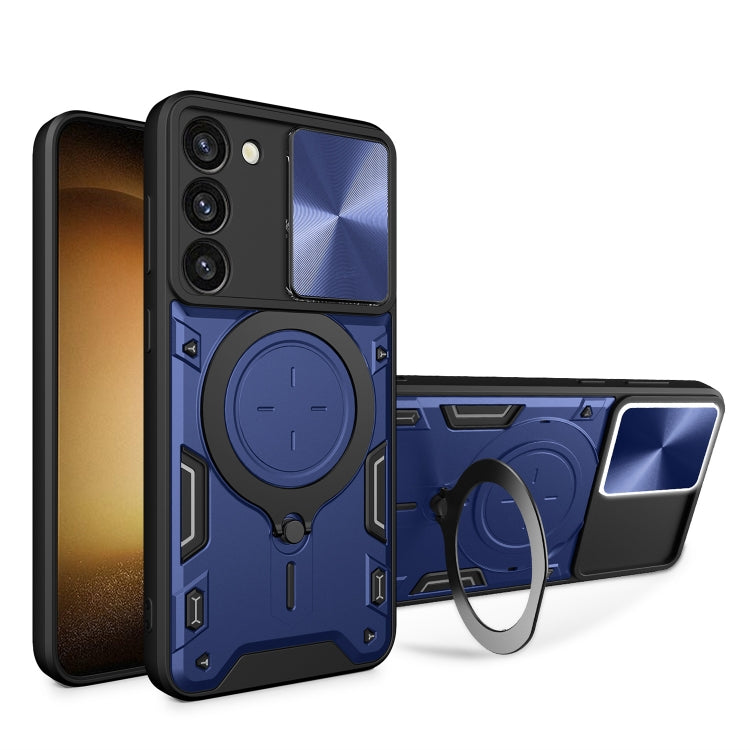 For Samsung Galaxy S23 5G CD Texture Sliding Camshield Magnetic Holder Phone Case(Blue) - free shipping - PMC TechLife - Order now!