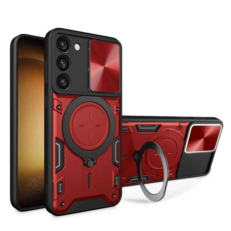 For Samsung Galaxy S23+ 5G CD Texture Sliding Camshield Magnetic Holder Phone Case(Red) - free shipping - PMC TechLife - Order now!
