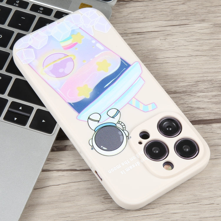 For iPhone 13 Pro Max Milk Tea Astronaut Pattern Liquid Silicone Phone Case(Ivory White) - free shipping - PMC TechLife - Order now!
