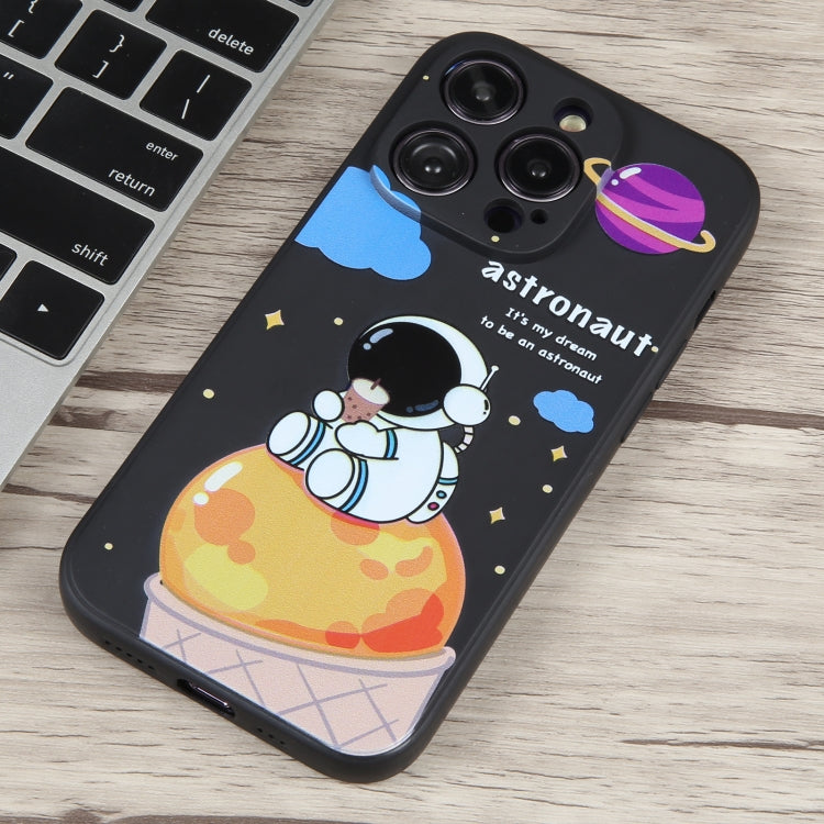 For iPhone 12 Milk Tea Astronaut Pattern Liquid Silicone Phone Case(Ivory Black) - free shipping - PMC TechLife - Order now!