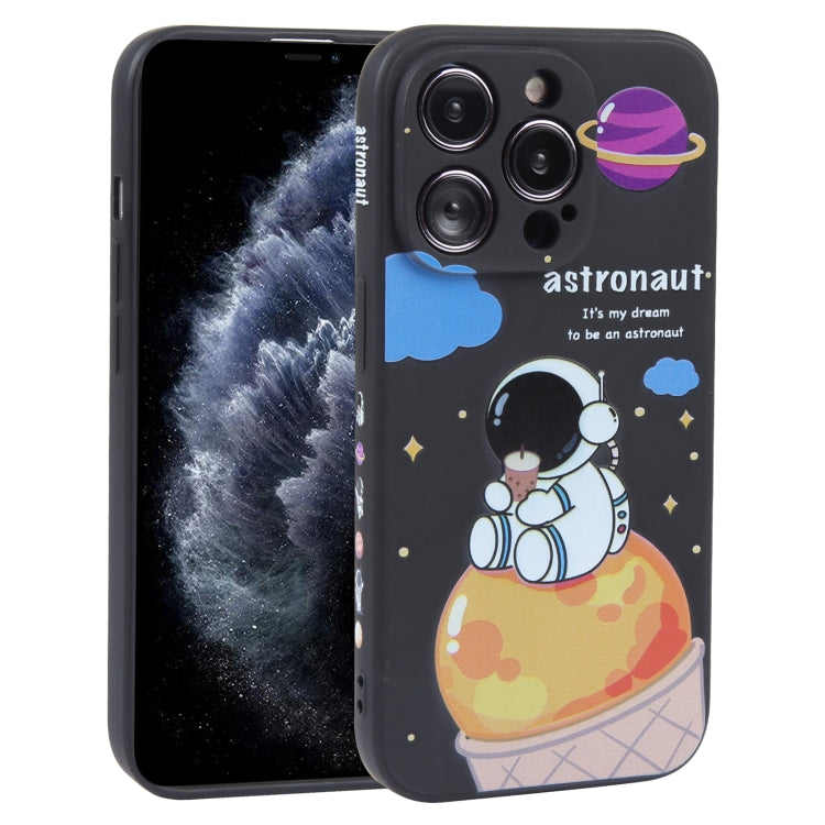 For iPhone 11 Pro Milk Tea Astronaut Pattern Liquid Silicone Phone Case(Ivory Black) - iPhone 11 Pro Cases by PMC Jewellery | Online Shopping South Africa | PMC Jewellery