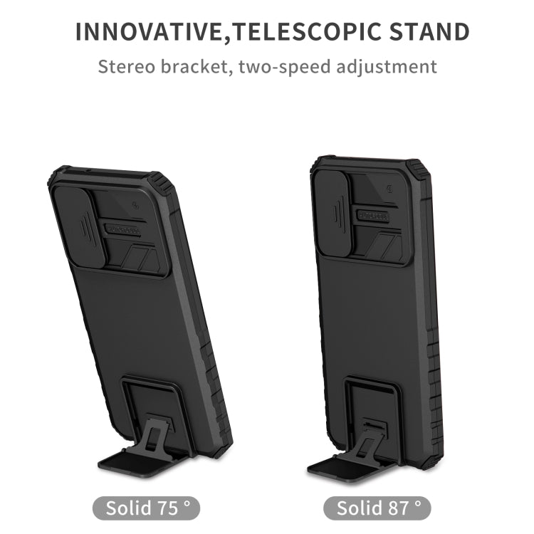 For Samsung Galaxy A14 5G Stereoscopic Holder Sliding Camshield Phone Case(Black) - free shipping - PMC TechLife - Order now!