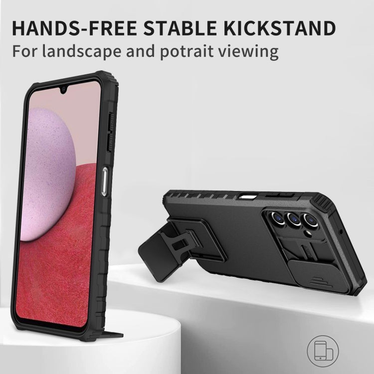 For Samsung Galaxy A14 5G Stereoscopic Holder Sliding Camshield Phone Case(Black) - free shipping - PMC TechLife - Order now!