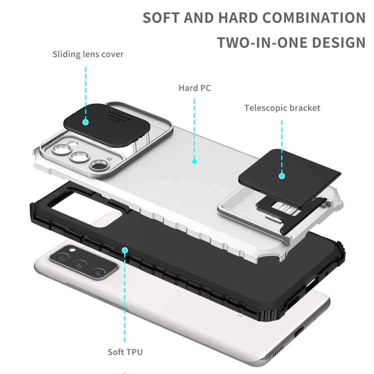 For Samsung Galaxy S20 FE Stereoscopic Holder Sliding Camshield Phone Case(White) - free shipping - PMC TechLife - Order now!