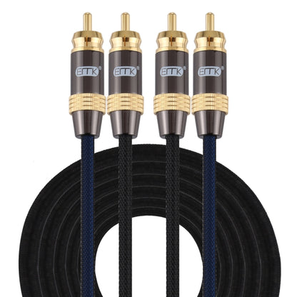 EMK 2 x RCA Male to 2 x RCA Male Gold Plated Connector Nylon Braid Coaxial Audio Cable for TV / Amplifier / Home Theater / DVD, Cable Length:5m(Black) - Audio Optical Cables by EMK | Online Shopping South Africa | PMC Jewellery | Buy Now Pay Later Mobicred