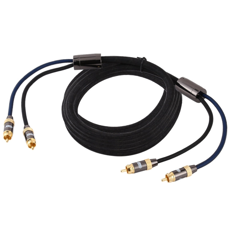 EMK 2 x RCA Male to 2 x RCA Male Gold Plated Connector Nylon Braid Coaxial Audio Cable for TV / Amplifier / Home Theater / DVD, Cable Length:5m(Black) - Audio Optical Cables by EMK | Online Shopping South Africa | PMC Jewellery | Buy Now Pay Later Mobicred