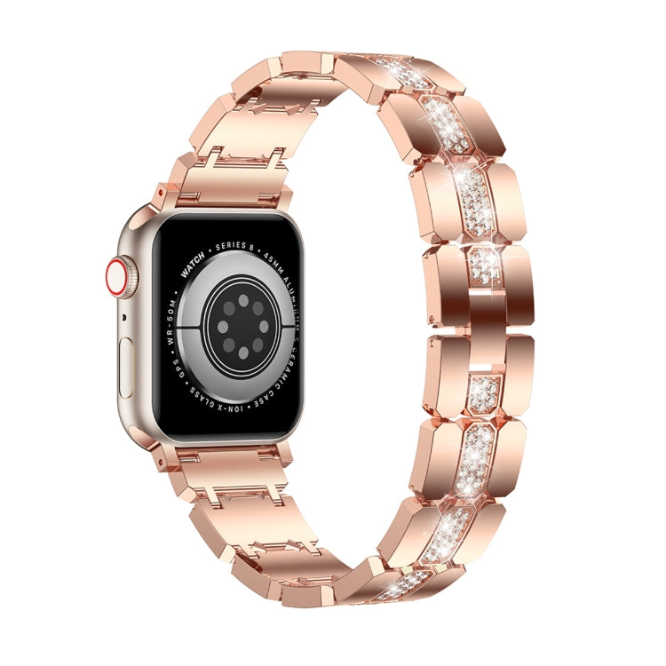 Diamond Metal Watch Band For Apple Watch 7 45mm(Rose Gold) - Watch Bands by PMC Jewellery | Online Shopping South Africa | PMC Jewellery