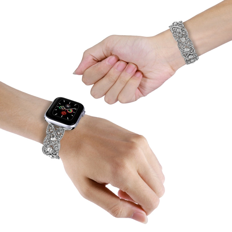Diamonds Twist Metal Watch Band For Apple Watch 5 44mm(Silver) - Watch Bands by PMC TechLife | Online Shopping South Africa | PMC TechLife