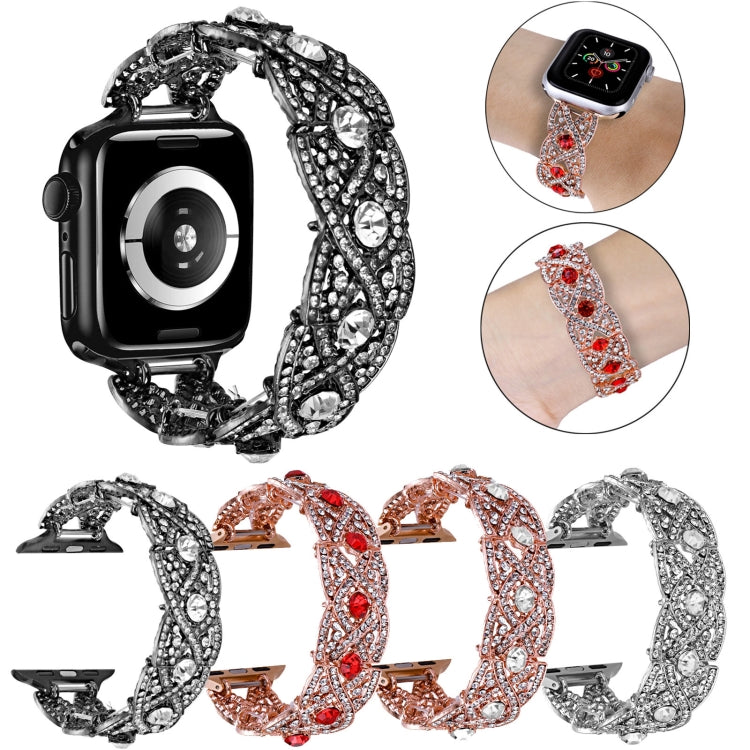 Diamonds Twist Metal Watch Band For Apple Watch 42mm(Rose Gold Red) - Watch Bands by PMC Jewellery | Online Shopping South Africa | PMC Jewellery