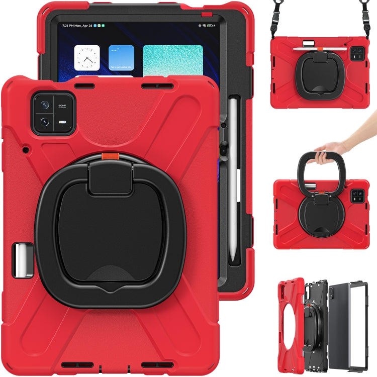 For Xiaomi Pad 6 / 6 Pro Silicone Hybrid PC Tablet Case with Holder & Shoulder Strap(Red) -  by PMC Jewellery | Online Shopping South Africa | PMC Jewellery