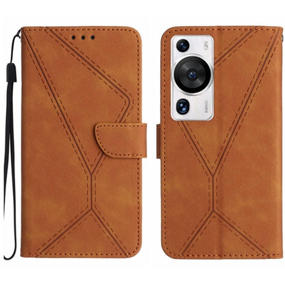 For Huawei P60 Pro Stitching Embossed Leather Phone Case(Brown) - Huawei Cases by PMC Jewellery | Online Shopping South Africa | PMC Jewellery