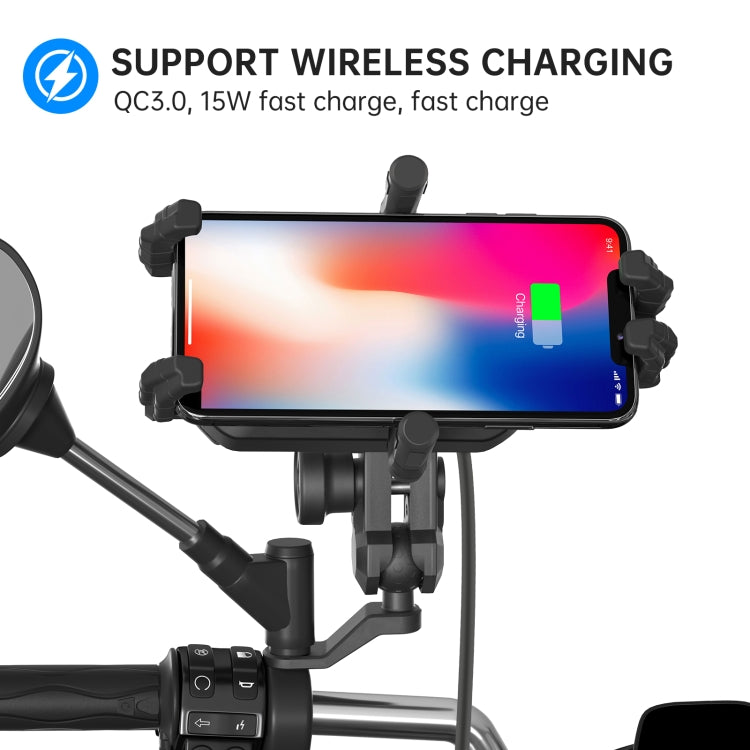 WUPP CS-1848B1 15W Motorcycle Wireless Fast Charging Phone Navigation Holder, Style:Rearview Mirror Type - Holder by WUPP | Online Shopping South Africa | PMC Jewellery | Buy Now Pay Later Mobicred